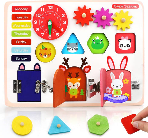 TOY Life Wooden Busy Board Montessori Toys for Toddlers Activity Board Sensory Toys for Toddlers 1-3 Busy Board for 1 Year Old Travel Toy Educatio...