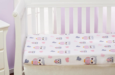 EVERYDAY KIDS Baby Girl Fitted Crib Sheet Sweet Owls, 100% Soft Breathable Microfiber Baby Sheet, Fits Standard Size Crib Mattress 28in x 52in, Nu...
