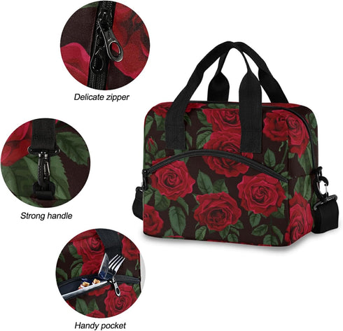 ALAZA Red Rose Flower Floral Insulated Lunch Box Reusable Cooler Bags with Shoulder Strap for Women Men Adults, 19-Can (12.5L)......