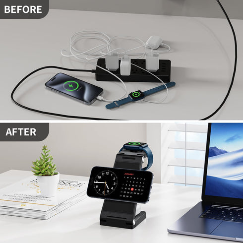 3 in 1 Wireless iPhone Charging Station,Mag-Safe Charger Stand,Travel Charger for Multiple Devices for iPhone 15/14/13/12/Pro/Pro Max/Mini,A pple ...