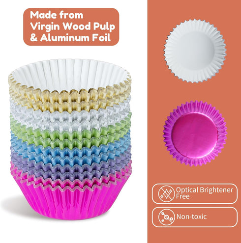 240pcs Metallic Foil Cupcake Liners - Standard Size 2 Inches Paper Muffin Liners, Thick & Sturdy - 6 Colors Baking Cups Cupcake Wrappers, Model BK...