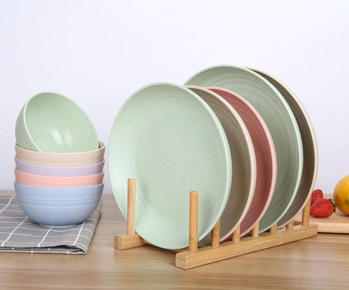 LuckyZone 7.8 Inches Unbreakable Wheat Straw Plates - Reusable Plate Set - Dishwasher & Microwave Safe - Perfect for Dinner Dishes - Healthy, BPA ...