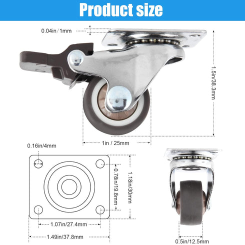Nefish 4 Pack 1" Small Caster Wheels for Furniture Low Profile Soft Rubber Casters Swivel Plate Castors Rolling Smooth, Load Capacity 100 Lbs for ...