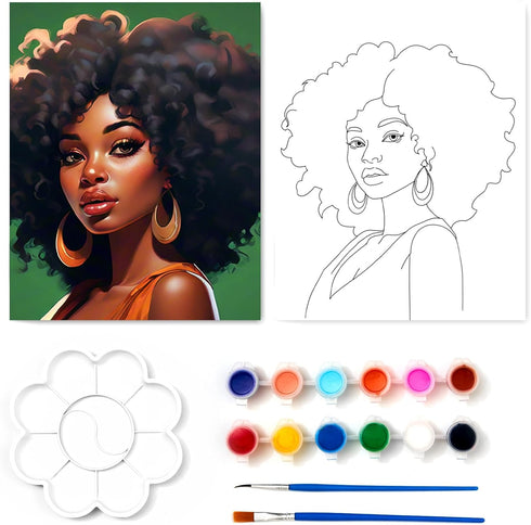 Gimdesaj Canvas Painting Kit Pre Drawn Canvas for Painting for Adults Party Party Kits Paint and Sip Party Supplies 8x10 Canvas to Paint Afro Wome...