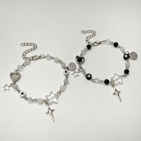 Caiyao Y2K Cool Punk Hollowed Out Pentagram Matching Beaded Bracelet Handmade Guitar Star Pendant Bracelet Aesthetic Imitation Pearl Beads Bracele...