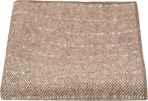 King & Priory Tan Brown Herringbone with Pinstripe Pocket Square, Handkerchief, Tweed...