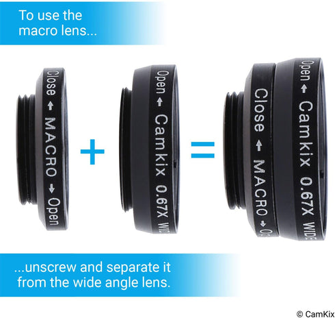 CamKix Universal 3in1 Camera Lens and Bluetooth Shutter Remote Kit for Smartphones, Including Bluetooth Camera Shutter Remote, Fish Eye, 2in1 Macr...