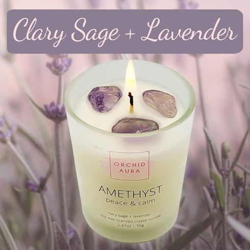 Soy Candles with Healing Crystals. Citrine, Rose Quartz, Amethyst Crystal. Eucalyptus + Lemongrass, Jasmine + Sandalwood, Clary Sage + Lavender. 3...