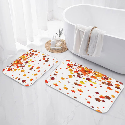 Autumn Falling Maple Leaves Bathroom Rugs and Mats Sets 2 Piece, Orange Fall Bathroom Rugs Non Slip, Farmhouse Absorbent Microfiber Memory Foam Ba...