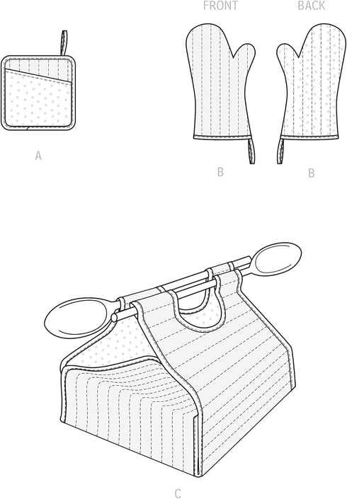 Simplicity Kitchen Accessories Pot Holder, Mitt, and Casserole Carrier Sewing Pattern Kit, Code S9528, One Size, Multicolor...