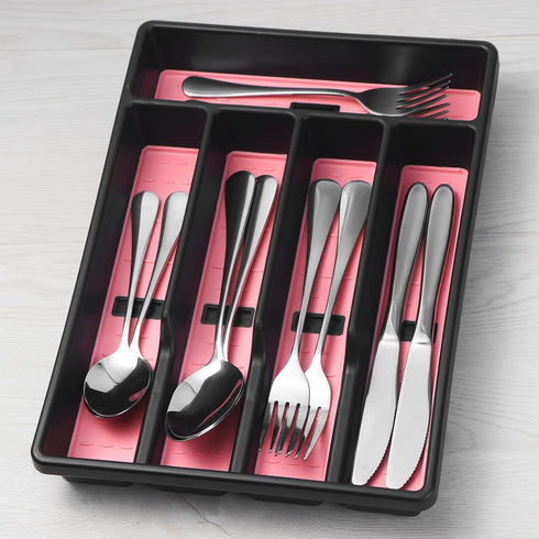 Silverware Organizer with Cutlery Icons?Silverware Tray for Kitchen Drawer?Plastic Flatware Tableware Silverware Drawer Organizer Utensil Organize...