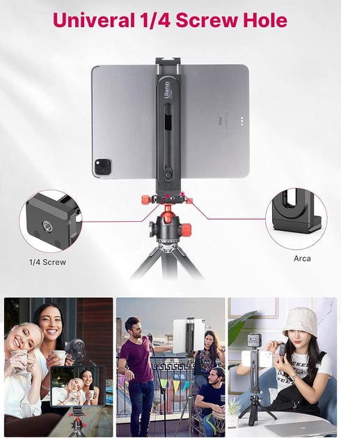 ULANZI iPad Phone Tripod Mount Adapter with Cold Shoe, Universal Smartphone Tablet Holder for Tripod with Arca Quick Release Plate 1/4'' Screw Mou...