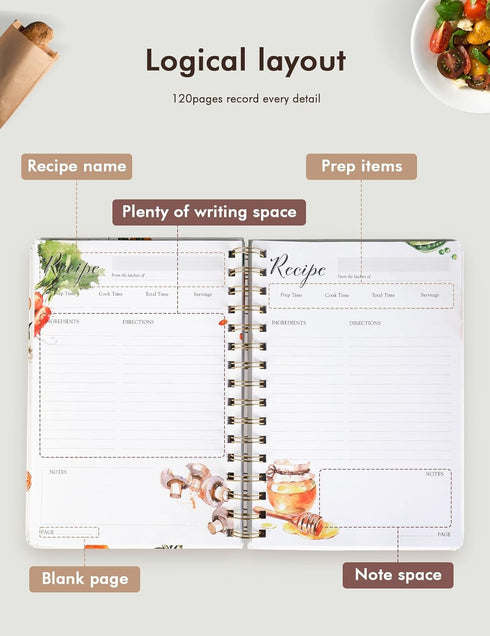 Recipe Book Waterproof Hardcover to Write in Your Recipes,Simplified Family Recipe Notebook for the Chef at Home, Recipe Journal Hold 120 Recipes?...