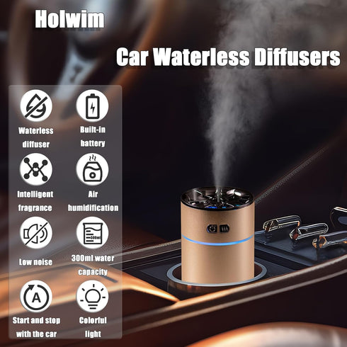 Waterless Car Diffuser for Essential Oils, 300ml Dual Nozzle Battery Powered Humidifier,Smart Car Air Freshener Diffuser with Colorful Lights and ...