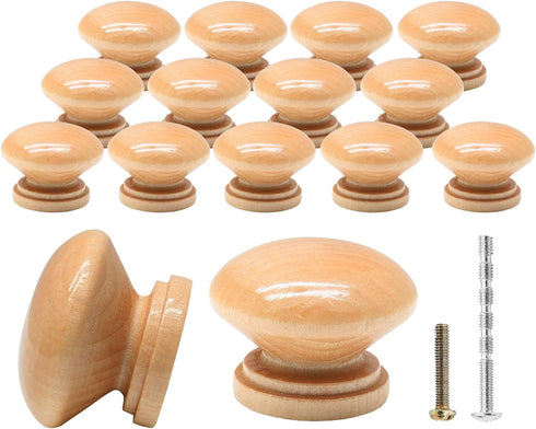 15PCS Round Wood Drawer Knobs, 1-3/8 inch Diameter Mushroom Knobs Wooden Cabinet Pulls Handles with Mounting Screws for Furniture - Wood Grain...