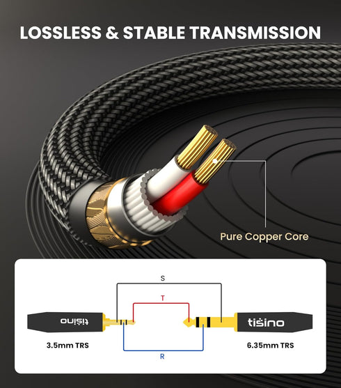 tisino 1/8 to 1/4 Stereo Cable, 3.5mm to 1/4 Adapter Aux Cord Stereo Audio Cable for Guitar, Keyboard Piano, Laptop, Home Theater Devices, Speaker...