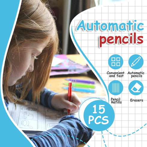 15Pcs Mini Mechanical Pencils Assorted Automatic Pencils with Mini Erasers 0.7 mm Small Mechanical Pencil Pens for Home Office School Stationery S...