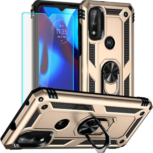 for Moto G Pure Phone Case, Moto G Power 2022 Case with HD Screen Protector, Military Grade Protective Cases with Ring for Moto G Pure (Golden)...