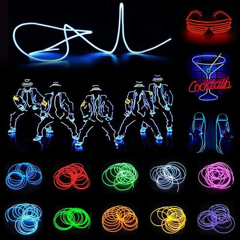 JIGUOOR EL Wire Battery Pack 16.4ft / 5m Bright Neon Light Strip 360° Illumination Neon Tube Rope Lights for DIY, Festival, Party Decoration, Pub,...