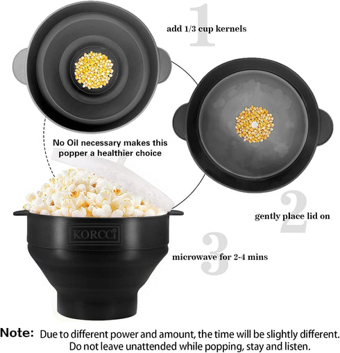 The Original Korcci Microwaveable Silicone Popcorn Popper, BPA Free Microwave Popcorn Popper, Collapsible Microwave Popcorn Maker Bowl, Dishwasher...