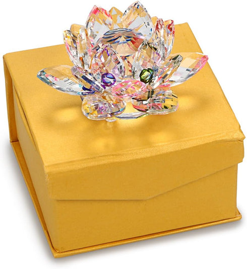 OwnMy Sparkle Crystal Lotus Flower Hue Reflection Feng Shui Home Decor with Gift Box (4 Inch/ 100MM Rainbow)...