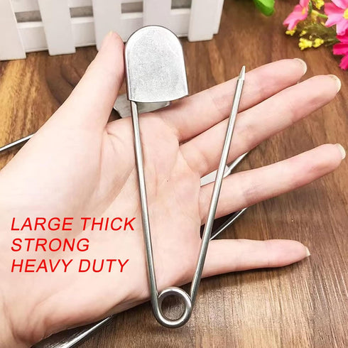 10 PCS127mm/5 Inch Heavy Duty Jumbo Safety Pins Premium Stainless Steel Silver Safety Pins for Laundry, Blanket, Key Rings, Outdoor Gear...