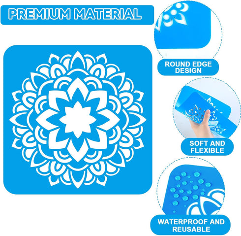 36pcs Mandala Drawing Stencils for Kids 8 Inch Sidewalk Chalk Stencils Painting Large Washable Reusable Mandala Themed Primary Shape Template for ...