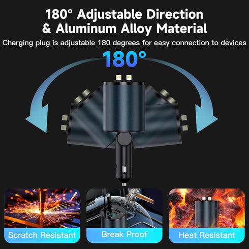 Retractable Car Charger, 4 in 1 Fast Car Phone Charger 60W, USB C Car Charger (Dual Lightning Retractable Cords)...