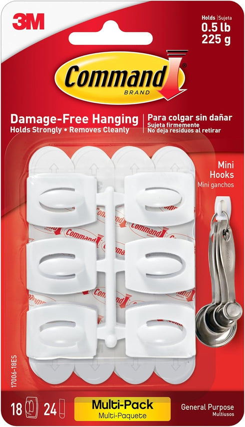 Command Damage Free Hanging Light Clips with Adhesive Strips, No Tools Mini Wall Hooks for Hanging Decorations in Living Spaces, 18 White Wall Hoo...