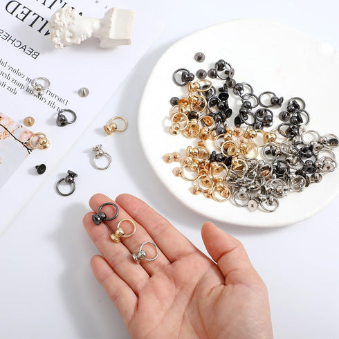 Leather Rivet Kit,Ymapinc 60 Sets Pull Ring Rivet-Screwback Round Head Rivet with Pull Ring(8mm),Purse Making Supplies,DIY Phone Case Kit,Round He...