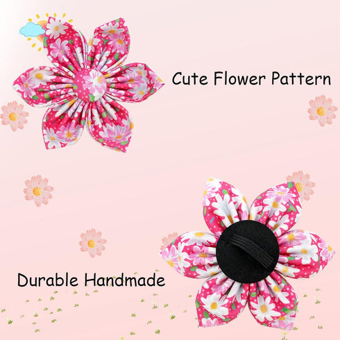 Elegant little tail Dog Collar with Flower, Dog Collar Flowers Pink Floral Girl Dog Collar Pet Gift Adjustable Dog Collar for Large Dogs...