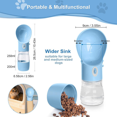 Dog Water Bottle - Dishwasher Safe Material Multifunctional Portable Dog Water Bottle with Food Container Dog Water Bottle Suitable for Outdoor Ac...