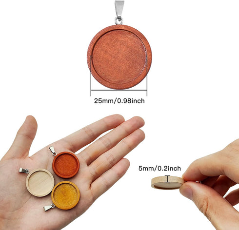 25Pcs Round Wooden Pendant Trays Bezel,5 Colors Blanks Round Wood Cabochon Pendant Trays Bezel Pendant Trays Bezel Pendant Blanks for Crafting DIY...