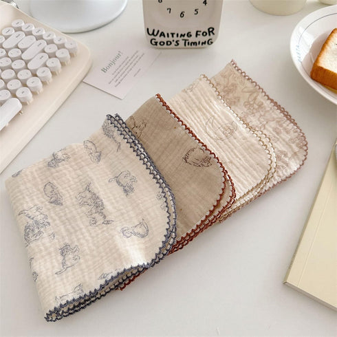 BuLuTu 100% Cotton Muslin Kitchen Towels with Cute Animals Pattern Soft and Super Absorbent Dish Towels Cleaning Rags, 4 Pack 100% Cotton Super Ab...