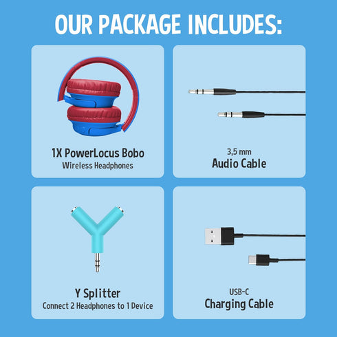 PowerLocus Kids Wireless Headphones, Bluetooth Kids Headphones LED Lights Over Ear with 74/85/94dB Volume Limited, 45H Playtime,Built-in Mic, Two ...