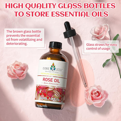 EVOKE OCCU Rose Essential Oil 4 Oz, Premium Rose Oil for Diffuser Fragrance DIY Candle Soap Making-118ml...