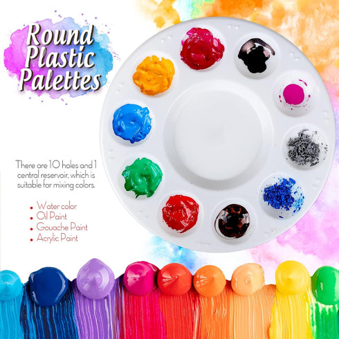 FANDAMEI White Round Paint Tray Palettes, Paint Palette Tray, Plastic Paint Tray Palette, Paint Palettes Paint Pallets with 10 Wells for Adults & ...