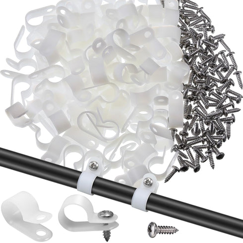Hicarer 100 Pack R-type Clip Cable Fastener Wire Clamp Nylon Screw Mounting Electrical Grip Wire Clips with 100 Pack Screws for Wire Management (1...
