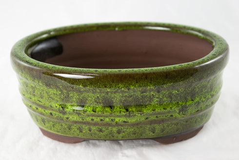 Oval Glazed Cactus & Succulent Planter, Bonsai Pot with Mesh & Wire 6"x 4.5"x 2.5" - Moss Green...