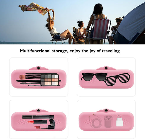 Silicone Makeup Brush Holder Bags: Cosmetic Case with Magnetic-Metal-Buttons for Travel, Makeup Pouch Case for Makeup Tools Storage...
