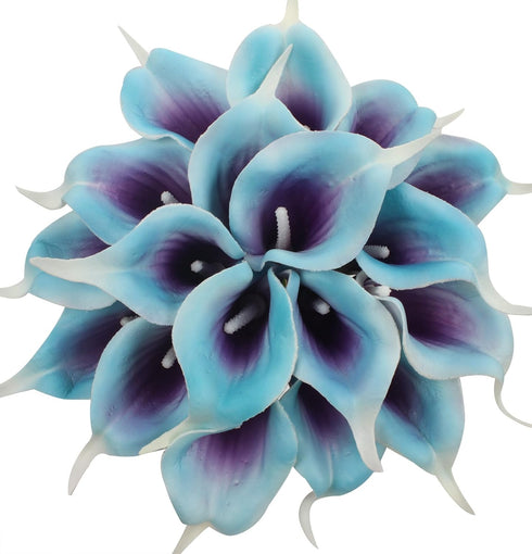 Duovlo 20pcs Calla Lily Bridal Wedding Bouquet Lataex Real Touch Artificial Flower Home Party Decor (Purple in Blue)...