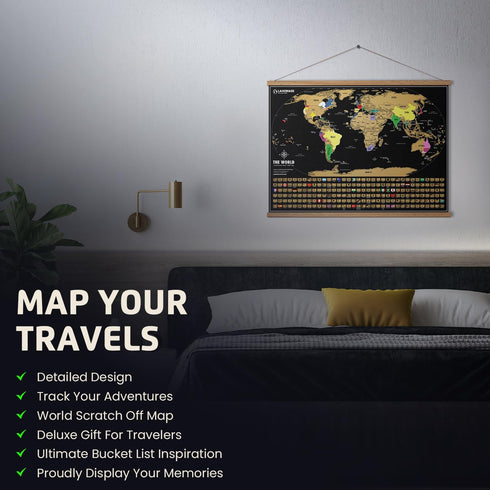 Landmass Scratch Off World Map, Deluxe Travel Tracker with Flags, Detailed Cartography, Gift Idea for Travelers, Wall Art, Home or Office Decor, 1...