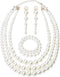 FINREZIO Women's Faux Three Multi-Strand Pearl Necklace Long Pearl Dangle Earrings and Bracelet Jewelry Set for Women...
