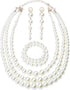 FINREZIO Women's Faux Three Multi-Strand Pearl Necklace Long Pearl Dangle Earrings and Bracelet Jewelry Set for Women...