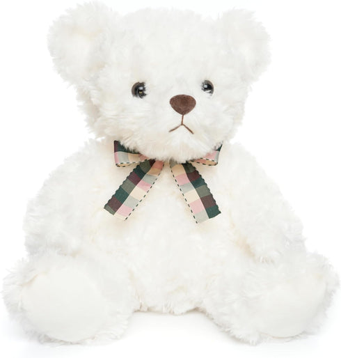 Fluffy White Teddy Bear Stuffed Animals Plush Toys with lattice Tie for Kids Babies Birthday Bedtime, 12 inches...