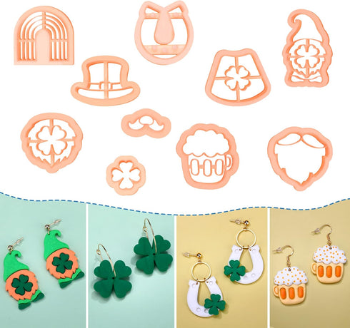 Puocaon St Patrick's Hat Clay Cutters - Polymer Clay Cutters for Earrings Making, Lucky Horseshoe St Patrick's Clay Cutters for Polymer Clay Jewel...