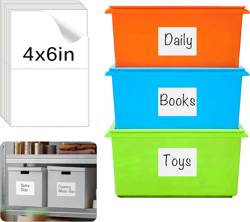 160 Pcs Removable Labels for Storage Bins - 6 X 4 inch, Tear Resistant & No Residue, Matte White Blank Box Labels for Home, School & Business Orga...