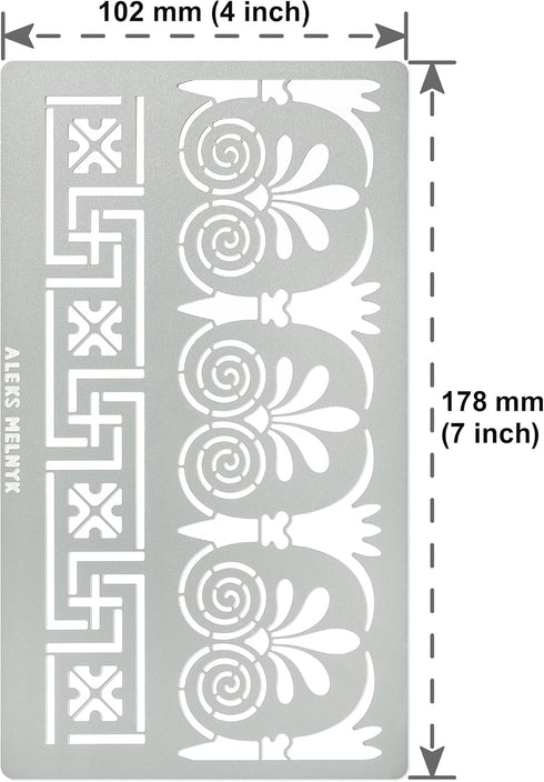 Aleks Melnyk No.334 Metal Stencil, Ancient Greek Fret and Roman Ornament, Meander, Palmette Motif, Border, Patterns, Small Stencil, 1 PC, Template...