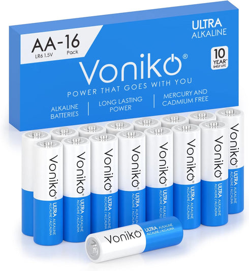 Voniko - Premium Grade AA Batteries -16 Pack- Alkaline Double A Battery - Ultra Long-Lasting, Leakproof 1.5v Batteries - 10-Year Shelf Life...