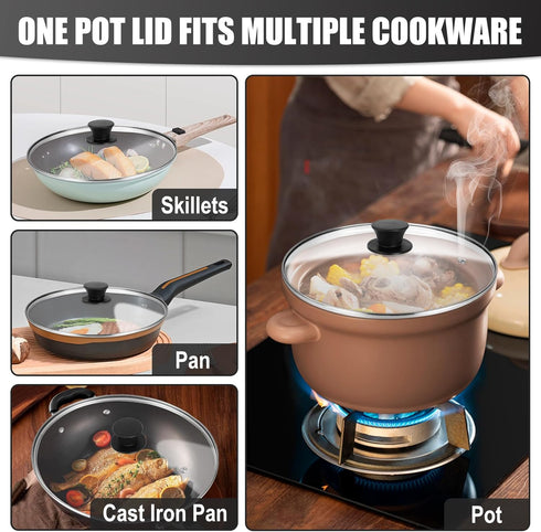 Pan Lid 8.7 Inch - Tempered Glass Pot Lid - Replacement Pan Cover for Cast Iron Skillets, Frying Pans, Pots and Wok, Heat Resistant Handle...
